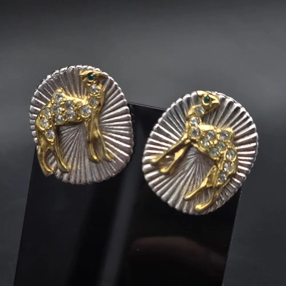 Vintage Rhinestone Camel Cuff Links Gold Tone Silver Tone